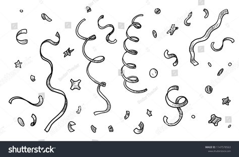 Confetti and ribbon illustration, drawing, engraving, ink, line art, vector #Ad , #sponsored, #illustration#drawing#Confetti#ribbon Confetti Drawing Easy, How To Draw Confetti, Ribbon Drawing Reference, Confetti Drawing, Confetti Illustration, Celebration Drawing, Ribbon Drawing, Ink Line Art, Ribbon Illustration