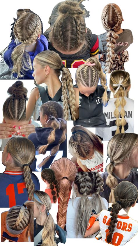 braids, bubble braids, ponytails, twists and more!! Braided Bubble Braids, Bubble Braids Into Ponytail, Bubble Braids Long Hair, Gymnastics Hairstyles, 2 Feed In Braids, Claire Hair, Volleyball Hair, Bubble Braid, Gymnastics Hair