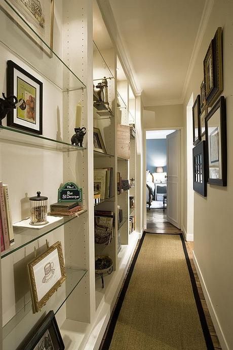 Hallway Bookshelf Ideas Dark Hallway Ideas, Long Hallway Runners, Hallway Ideas Diy, Hallway Pictures, Large Hallway, Long Hallway, Hallway Storage, Hallway Ideas Colour, Narrow Hallway