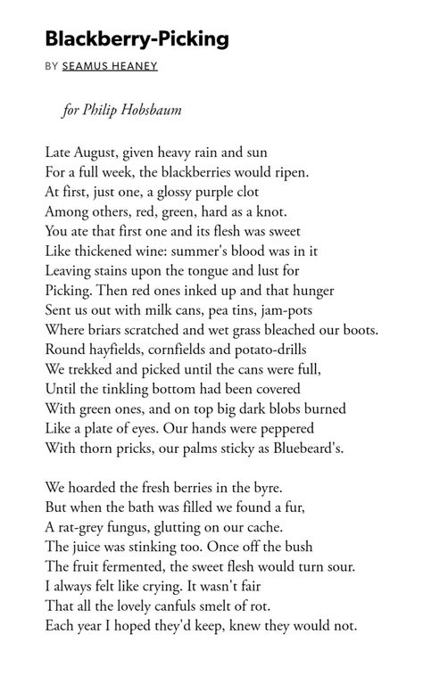 Poetry Blackberry Picking Poem, Blackberry Picking, Seamus Heaney, Jam Pot, Milk Cans, Staying Alive, Reading Writing, Poets, Blackberry