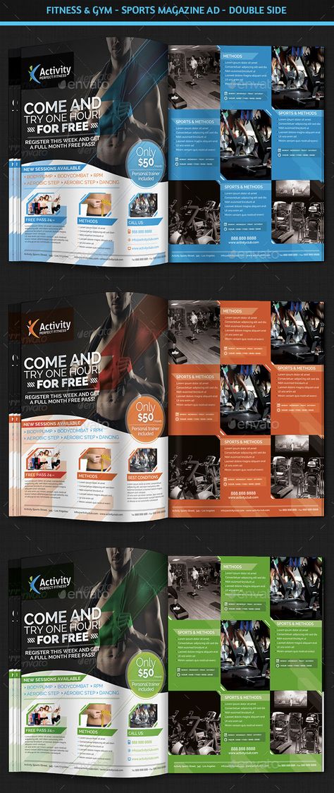 Gym Magazine, Sport Magazine, Sports Magazine, Cool Magazine, Ad Template, Fitness Magazine, Business Magazine, Magazine Ad, Health Magazine