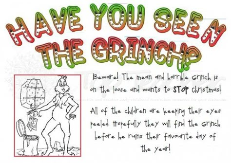 Template for a wanted poster for the Grinch Grinch Wanted Poster, The Grinch Schedule, Grinch Name Generator, Grinch Inch By Inch Classroom, Grinch Movie Ticket Printable, Elf Grinch, Grinch Activities, Monday Movie, Storybook Christmas