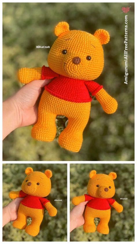 Teddy Bear Amigurumi Free Pattern, Bear Amigurumi Free Pattern, Crochet Teddy Bear Pattern Free, Winnie Poo, Teddy Bear Amigurumi, Amigurumi Teddy Bear, Teddy Bear Patterns Free, Disney Crochet Patterns, Bear Patterns Free