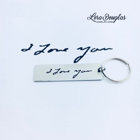 Did you know that you can #engrave your (or a loved-ones) actual handwriting on most of the products in our shop? These #keychains make great gifts for the guys! Or we can engrave Handwriting on #necklaces, #bracelets, #bookmarks, etc. Follow the link in my bio to get started! #handwritten #handwriting #loradouglasjewelry #engraved #engraving #iloveyou #silver #etsy #love #memorial #trending #gift #handmade #accessories #style #beautiful #giftidea #autograph #keepsake #gift Engraved Handwriting, Laser Engraved Gifts, Handwriting Jewelry, Accessories Style, Handcrafted Artisan Jewelry, Engraved Jewelry, Gift Handmade, Keepsake Gift, Stainless Steel Jewelry