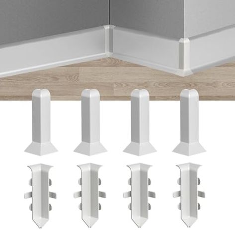 Qiveno Baseboard Corner Blocks 1.57inch Width, Self Adhesive 4 Inner + 4 Outer Corners-Connector Between The Cove Base Wall Base Rubber Moulding Trim, Perfect Match for Baseboard(White) Baseboard Corners, Rubber Molding, Baseboard Trim, Cove Base, The Cove, Baseboards, Moldings And Trim, Perfect Match, Trim