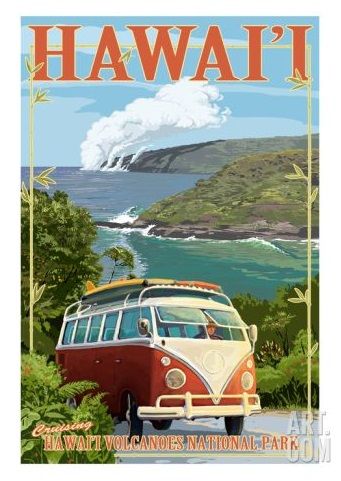 Travel Ad Posters for the Nostalgic Beach Enthusiast! http://beachblissliving.com/beach-travel-art-posters-prints/ Hawaii Art, Hawaii Volcanoes National Park, Hawaii Volcano, Hawaii Surf, Volcano National Park, Retro Travel Poster, Beach Posters, Vintage Hawaii, Shell Beach