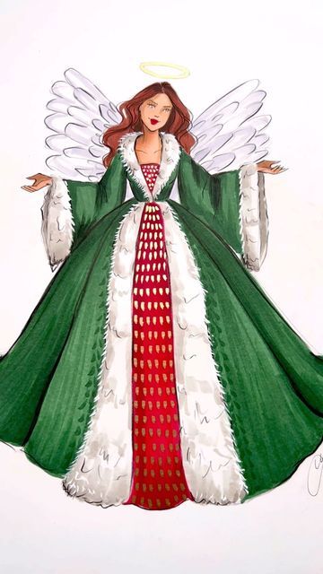 Holly Nichols on Instagram: "The Christmas Angel 🪽 #angel #christmas #fashionillustration #copicasmr #copicmarkers #fashionsketch #asmrsounds #illustration" Christmas Dress Drawing, Holly Nichols Illustration, Christmas Fashion Illustration, Christmas Sketches, Holly Nichols, Illustration Practice, Christmas Sketch, Christmas Wear, Funny Earrings