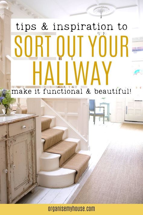 Tips, Ideas and inspiration to sort out your Hallway. Declutter, Organise, Decorate, Home Life and Lots More... Get started NOW... Large Hallway, Decorate Home, Hallway Inspiration, Handbag Storage, Hallway Storage, Hall Design, Hallway Furniture, Hallway Decorating, L Shape