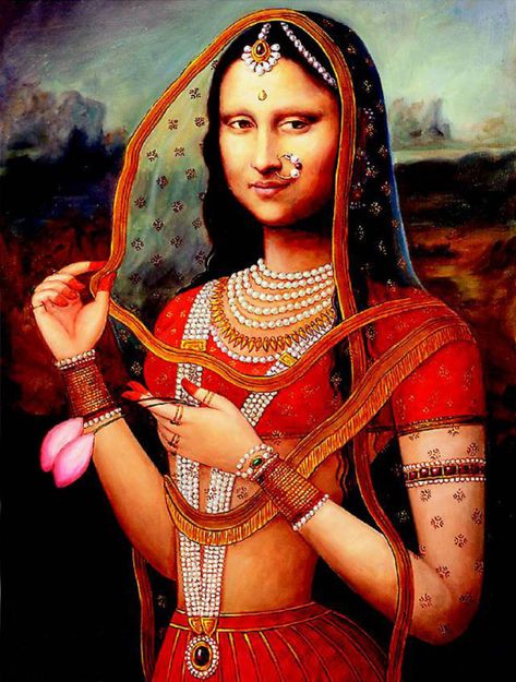 Indian Mona Lisa by Gopal Swami Khetanchi Mona Lisa Parody, Illustration Photo, Art Parody, Artist Blog, Italy Art, Paul Gauguin, Cultura Pop, Indian Art, Oil Painting On Canvas