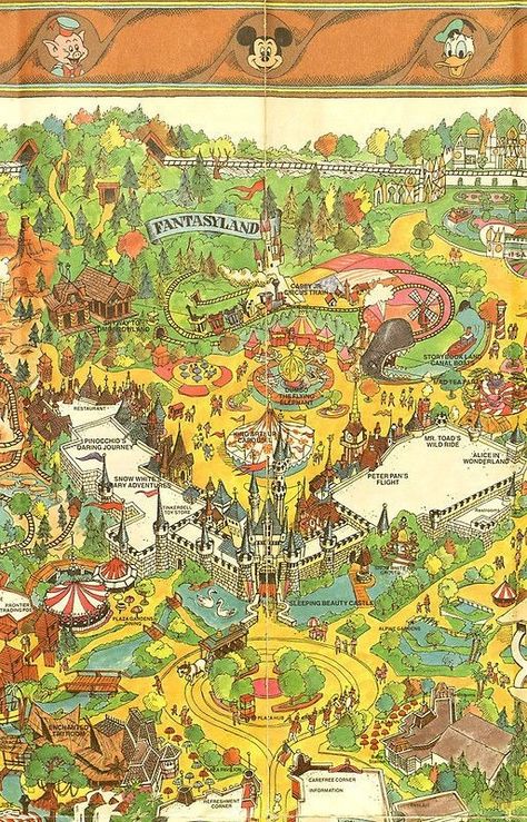 Disney Map, Theme Park Map, Maps Design, Vintage Disney Posters, Disneyland Map, Retro Disney, Disney Memories, Main Street Usa, Disney Posters