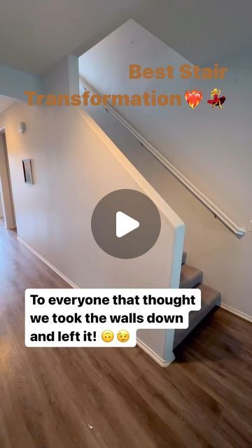 Shari Cooper on Instagram: "Gorgeous💃Notice they ripped the carpet out to the gray Wood Floors👌The Rail System Completes the transformation to a more Modern Decor👍Sometimes Spend the$$$ instead of moving🤷‍♀️#share #staircase #stairdesign #stairrennovation #stairmakeover #interiordesign #design #discoqueen_58" Makeover Stair Railings, From Carpet To Wood Stairs, Replacing Stair Railing Banisters, Diy Stairs Railing Makeover, Couch In Front Of Staircase, Stair Case Paint Ideas, Change Stair Railing, Stair Renovation Before And After, Ideas For Stairs Decorating