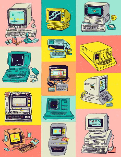 Vintage Computing on Behance Computer Tattoo, Computer Drawing, Tech Aesthetic, Gadgets Technology Awesome, Computer Art, Old Computers, My Drawings, Computer Wallpaper, Retro Aesthetic