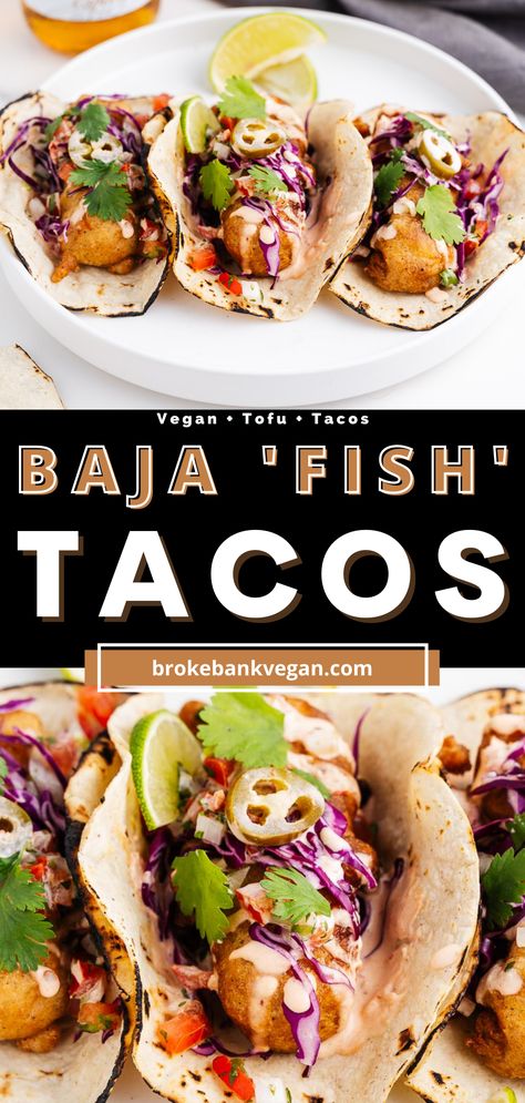 Try these Ensenada-style fish tacos featuring tender corn tortillas filled with tofu "fish", fresh pico de gallo, crunchy cabbage, and creamy vegan chipotle mayo. Tofu sticks are coated in a light, airy, and crispy beer batter, then fried until golden brown. Keep the authentic flavors of Baja fish tacos without the need for any fish! You'll be hard-pressed to tell this recipe is completely plant-based! #Bajafishtacos #Ensenadatacos #veganfishtacos #tofutacos Vegetarian Fish Tacos, Vegan Crispy Tacos, Fried Tofu Tacos, Vegan Shrimp Tacos, Tofu Street Tacos, Authentic Fish Tacos, Crispy Tofu Tacos, Vegan Fish Recipes, Mayo Tofu