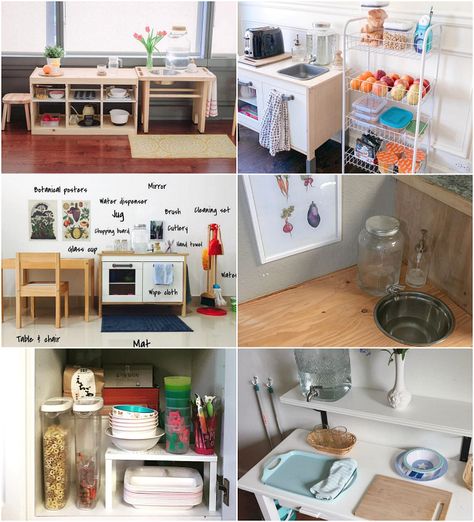 Real Montessori kitchen and snack area from around the world at How we Montessori Montessori Meal Time, Montessori In Small Apartment, Montessori Set Up At Home, Montessori Eating Area, Montessori Pantry, Montessori Kitchen Tools, Montessori Breakfast Station, Diy Montessori Kitchen Station, Kids Montessori Kitchen