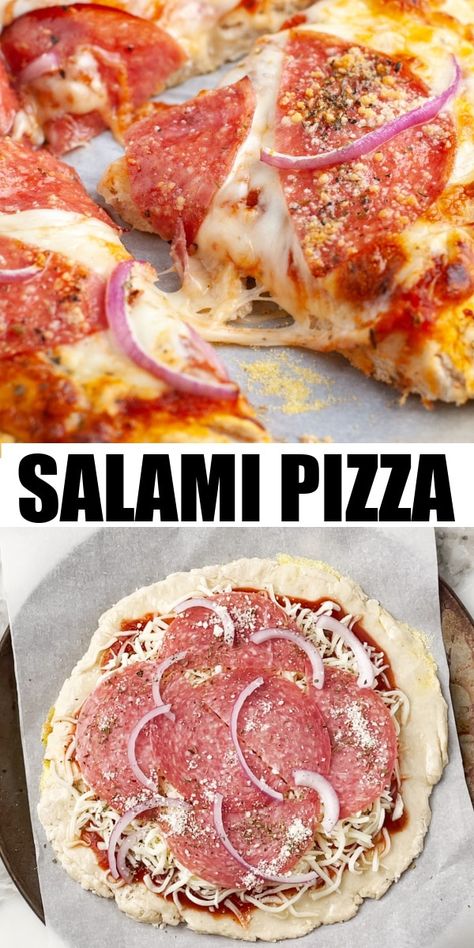 Homemade Pizza Recipe Easy, Pizza Salami, Salami Recipes, Italian Salami, Crockpot Chicken And Noodles, Salami Pizza, Delicious Pizza Recipes, Easy Homemade Pizza, Pesto Chicken Pasta