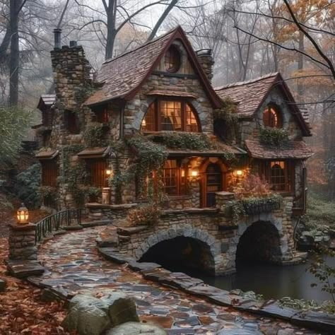 Gothic Tiny House, Houses In The Woods, Gothic Cottage, Fairytale Houses, Storybook Homes, Fairytale House, Stone Cottages, Fantasy Homes, Dream Cottage