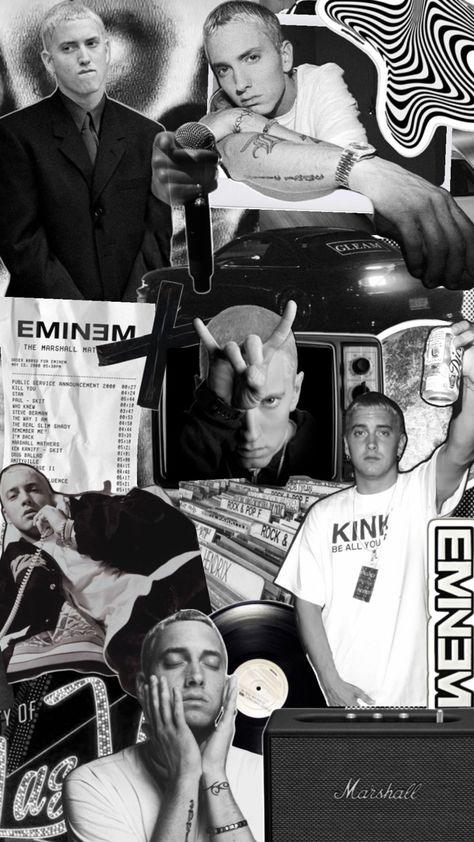 eminem slim shady hiphop collage iphone lockscreen wallpaper #eminem #slimshady #wallpaper #hiphop #blackandwhite #lockscreen Eminem E Rihanna, Cool Eminem Wallpapers, Eminem Collage, Wallpaper Eminem, Eminem Wallpaper Iphone, Hiphop Wallpapers, Eminem M&m, The Marshall Mathers Lp, Eminem Poster