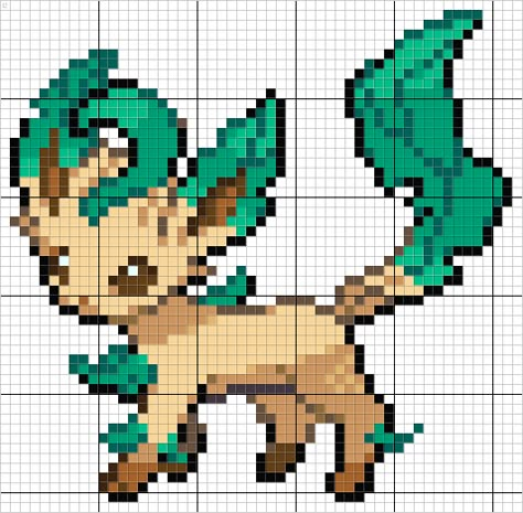 Leafeon Pokemon Pixel Art Pattern Leafeon Cross Stitch Pattern, Pixel Pokemon Art, Pokémon Pixel Art Grid, Pokemon Pixle Art, Pokemon Beads Pattern, Pokemon Pixel Art Grid, Pixelated Pokemon, Eevee Pixel Art, Leafeon Pokemon