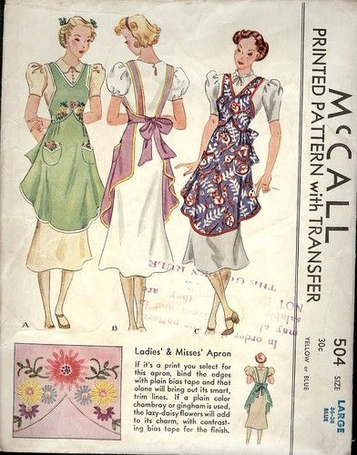 1937 McCall's 504 apron    So cute! Would love to get this one!                                                                                                                                                      More Bib Apron Pattern, Vintage Apron Pattern, 1940's Fashion, Holiday Aprons, Vogue Vintage, Apron Sewing Pattern, An Apron, Sewing Aprons, Beginner Sewing Projects Easy