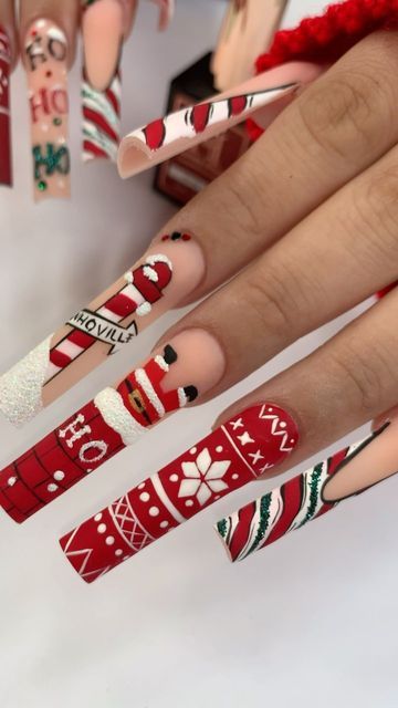 Honey Phan on Instagram: "Red Sweater Nails Tutorial 🎁 🎄🎄🎄🎄🎄🎄 Products used:Acrylic Pro Ombre 12, Pro Gel 102, gel paint, S6, pro gel art, Art brushes and matte topcoat. @honeysnailsecret Other Products used: XxL non C-Curve square tips, Acrylic Brush #16, EMA monomers. Available for purchased at location: 1. Honey Nail Supply6676 Arlington Blvd Falls Church VA 22042 2. Honey Nail Supply 2200 Norcross Pwk #245 Norcross GA 30071 Or on website www.Honeysnailsecret.com #nails #nailsdesigns #longnailsdesign #cutenails #nailart #glownails #nailideas #handpaintednails #ombrenails #nailart #nudenails #simplenails #cutenails #pinknails #yellownails #bluenails #purplenails #pastelnails #discogel #flashgel #explorepage #explore #nailsdesign #christmas #christmasnails #nailtutorial #snowflakes Gingerbread Man Acrylic Nails, Christmas Nail Drawing, Christmas Art Nails Designs, Xmas Tree Nail Art, Fall Nails With Orange, Mistle Toe Christmas Nails, Red And Gold Christmas Nails Acrylic, Christmas Nails Drawing, Gingerbread Nail Art Designs