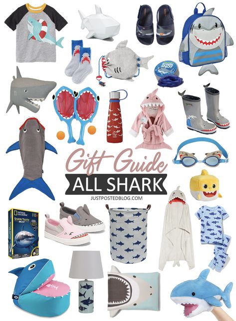 Here is an entire Shark Gift guide for kids! Lots of ideas for anyone who loves the baby shark song! A lot of these would be perfect for thinking of shark themed birthday party ideas. Hopefully this makes shopping for anyone who loves sharks or the baby shark song so easy! Shark Themed Gift Basket, Shark Gift Basket, Shark Toys, Shark Gift Ideas, Baby Shark Song, Best Graduation Gifts, Shark Themed Birthday Party, Shark Gifts, Baby Gift Guide