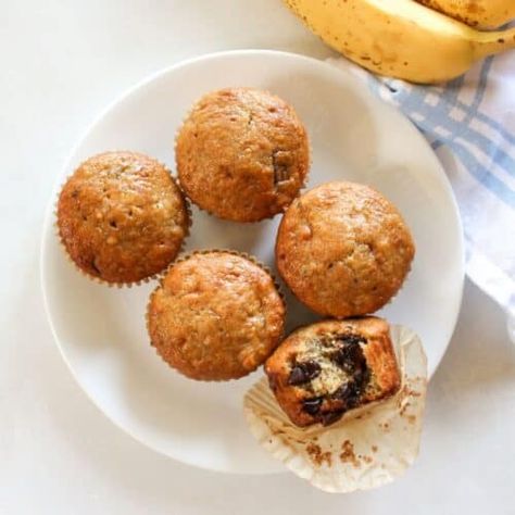 Chocolate Chunk Muffins, Simple Muffin Recipe, Muffin Batter, Overripe Bananas, Banana Chocolate, Baked Banana, Chocolate Chunk, Breakfast On The Go, Chocolate Muffins