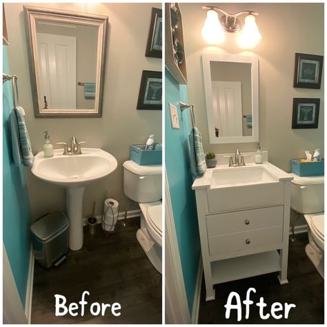 Pedestal Sink Alternative, Pedestal Sink To Vanity, Pedastle Sink Storage, Half Bathroom Pedestal Sink, Pedistool Sink Storage, Pedestal Sink Makeover, Pedastle Sink, Pedestal Sink Bathroom Ideas, Pedestal Sink Cabinet