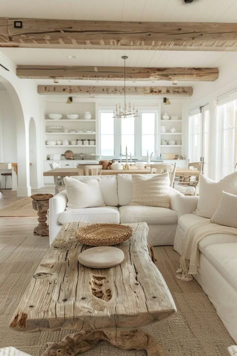 Decorating With Neutrals - 10 Important Designer Tips Neutral Coastal Decor, Beach House Living Room, Coastal Living Rooms, Beach House Interior, Coastal Living Room, Farmhouse Living Room, White Furniture, Lounge Room, Farmhouse Living