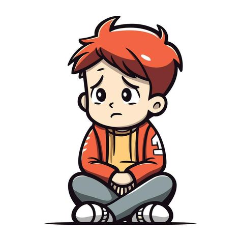 Sad little boy sitting on the floor. Vector illustration in cartoon style. Boy Cartoon Drawing, Confused Face, Boy Illustration, Boy Drawing, Cartoon Boy, Dont Touch My Phone Wallpapers, Rich Kids, Cityscape Photos, Logo Banners