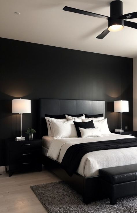 Black White And Grey Bedroom, Black And Grey Bedroom, Male Bedroom Ideas, Black And White Bedroom, Best Bedroom Colors, Black Bedroom Design, Black Bedroom Decor, Grey Bedroom Decor, Minimalist Bedroom Design