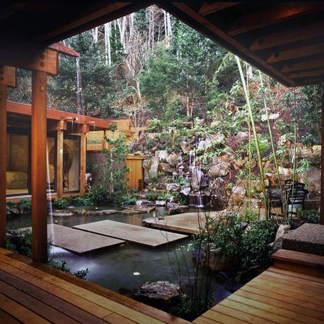 Asian Garden, Water Fountains, Water Features In The Garden, Patio Interior, Unique Gardens, Flower Bed, Ideas Pictures, Zen Garden, Outdoor Rooms