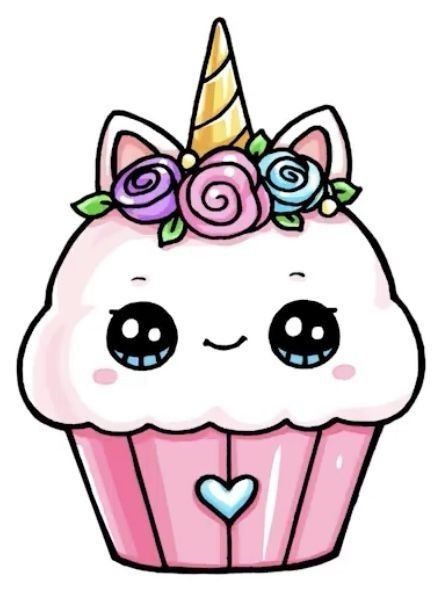 Magical Watercolor, Cupcake Drawing, Unicorn Drawing, Unicorns Clipart, Easy Drawings For Kids, Cute Food Drawings, Easy Doodles Drawings, Cute Doodles Drawings