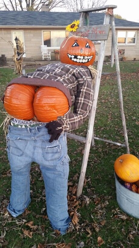 Mooning Pumpkin Scarecrow Diy, Cute Pumpkin Carving And Painting Ideas, Pumpkin Carving Ideas 2 Pumpkins, Funny Painted Pumpkin Ideas, Funny Pumkin Paintings, Pumpkin People Ideas, Jackolantern Idea, Funny Pumpkin Carving Ideas Hilarious, Pumpkin Ideas Funny