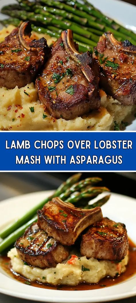 Lamb Chops over Lobster Mash with Asparagus Recipe Lamb Loin Chop Recipes, Lamb Loin Chops, Grilled Lamb Chops, Lamb Chop Recipes, Lamb Chop, Chop Recipes, Grilled Lamb, Mint Sauce, Venison Recipes