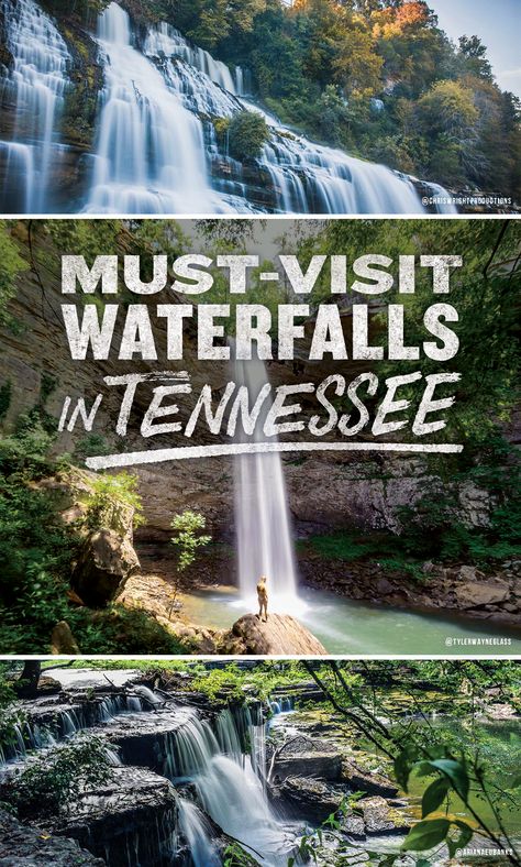 Rock Island State Park; Ozone Falls; and waterfall at Old Stone Fort State Archaeological Park in Tennessee. Tennessee Hikes, Travel Tennessee, Mountains And Waterfalls, Tennessee Waterfalls, Rocky Top Tennessee, Vacation 2024, Waterfall Trail, Road Trip Places, Tennessee Travel