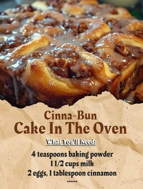 Cinnabon Cake, Cinnamon Bun Cake, Bun Cake, Cinnamon Bun, Grandmas Recipes, Magic Recipe, Recipe Ingredients, Easy Delicious Recipes, Cinnamon Buns