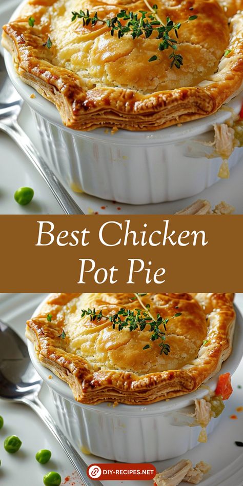 Learn how to make the best chicken pot pie with a rich filling and crispy pastry top. Puff Pastry Chicken, Easy Chicken Pot Pie Recipe, Best Chicken Pot Pie, Chicken Pot Pie Filling, Chicken Pot Pies, Homemade Chicken Pot Pie, Chicken Pot Pie Recipe, Pot Pie Filling, Pot Pie Recipe