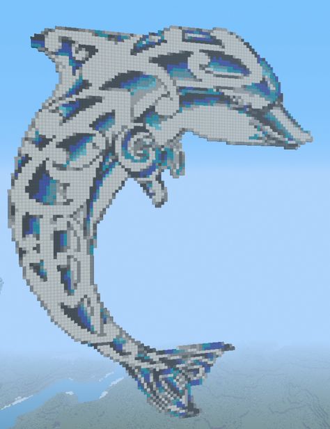 Dolphin. Minecraft pixel art made by FakeUniform Minecraft Dolphin Build, Minecraft Dolphin, Mc Builds, Stitch Stuff, Perler Ideas, Minecraft Pixel Art, Minecraft Building, Minecraft Designs, Building Ideas