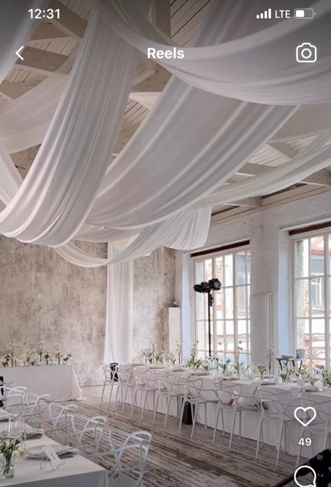 Drapes On Ceiling, Draping Fabric From Ceiling, Ceiling Draping Wedding, Wedding Drapes, Hanging Drapes, Ceiling Drapery, Wedding Drapery, Wedding Draping, Draping Wedding