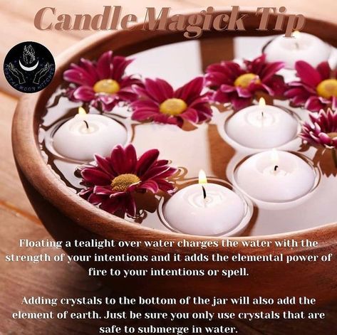 🌛Crystal🌕Moon🌜 on Instagram: “Another great tip on how to incorporate all the elements in your spells and rituals. ✨Happy Friday Witches✨ #Friday #fridayvibes…” Floating Candles Wedding, Pool Diy, Candles White, Tree Branch Decor, Colored Water, Water Candle, Candle Wedding Centerpieces, Candle Magick, Diwali Diy