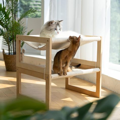 The cat hammock bed is made of birch plywood, has stable structure, can easily hold weight up to 40 lbs. Cats won’t sway when they turn over on the elevated cat bed, ensure they can sleep peacefully. Cat Couch, Bed Wooden, Hammock Bed, Outdoor Hammock, Cat Hammock, Dog Bed Large, Wooden Cat, Indoor Cat, Pet Furniture