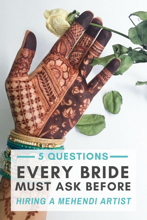 Looking to hire a mehndi artist for your big Indian wedding. Say no more. In this post, chit-chat with henna artist who reveals 5 questions you need to ask before closing the deal with your henna artist. #Henna #HennaArtist #HennaDesign #BridalHenna #Mehndi #MehndiArtist #MehndiDesign #BridalMehndi #Mehendi #MehendiArtist #MehendiDesign #BridalMehendi #IndianBride #IndianWedding #SouthAsianWedding #Shaadi Henna Aftercare, Dark Mehndi, Henna Tips, How To Do Henna, Henna For Beginners, Henna Design Ideas, Henna Ink, Diy Henna, Henna Tutorial