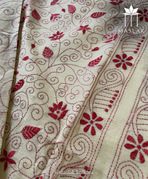 [SOLD OUT]. Cotton Kantha Stitch Saree 🦢 ✨ Handcrafted elegance meets timeless charm. These are pure cotton saree with handwoven Kantha artistry all over the weave. Very lightweight and comfortable saree. No Blouse Piece. Price: Rs 3000/- (free shipping)🤍 For booking: DM us on @maslak.kolkata or WhatsApp 6291508485 with a screenshot. Note: Unboxing video is a must for product exchange or return. #KanthaSaree #HandloomLove #TraditionalCraft #EthnicWear #IndianFashion #SareeLove #Handcraft... Katha Stitch Saree, Kantha Stitch Saree, Tracing Design, Stitch Saree, Kantha Sarees, Artisan Fashion, Kantha Stitch, Unboxing Video, Traditional Crafts