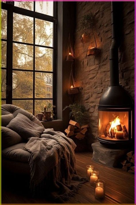 Black Brick Wall, Living Room Styles, Room Styles, Cozy Chair, Live In Style, Cozy Fireplace, Modern Minimalism, Cozy Place, Cozy Interior