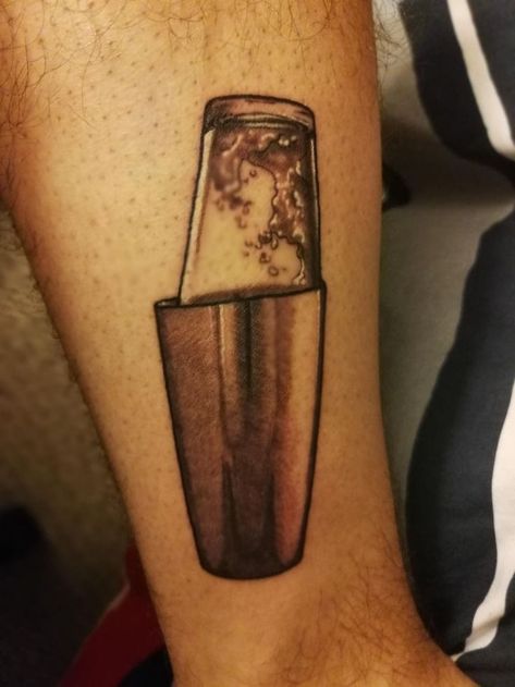 Boston Shaker Tattoo, Bar Tattoo Ideas, Cocktail Shaker Tattoo, Bartender Tattoo Ideas, Bartender Tattoo, Bar Tattoo, Boston Shaker, Cup Tattoo, Rick And Morty Poster