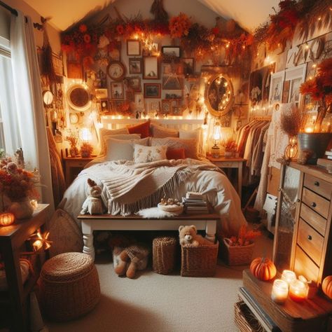 Warm cozy fall bedroom 🍂✨ Image made with AI #ai #falldecor #fallhomedecor #falldecorations #fallfarmhousedecor #fall #bedroom #bedroomdecor #bedroomstyling #bedroominspiration #cottage #cottagecore #cottagedecor #aiinterior #aiart #aiartcommunity Fall Bedroom Aesthetic, Autumn Room, Fall Bedroom Decor, Fall Room Decor, Cozy Fall Bedroom, Halloween Bedroom, Bedroom Images, Fall Bedroom, Farmhouse Fall Decor