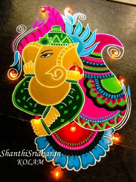 Ganesh Rangoli, Ganesha Rangoli, Indian Rangoli Designs, Easy Rangoli Designs Videos, Rangoli Designs Photos, Rangoli Designs Simple Diwali, Rangoli Designs Latest, Indian Rangoli, Simple Rangoli Designs Images