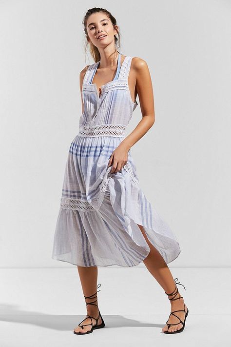 Spring fashion. Spring. Summer. Clothes. Dress. Sundress. Short-long. Light blue Inexpensive Dresses, Harbor Town, Slip Midi Dress, Beach Towns, Resort 2020, Italy Style, Everyday Tote, Style Photo, Urban Outfitters Dress