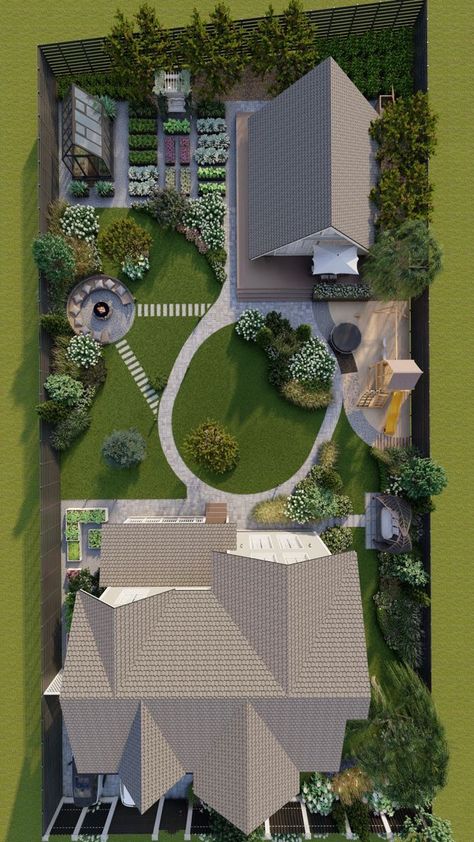 Family Compound Layout, Family Backyard Layout, Dröm Hus Planer, Family Compound, Sims Inspiration, Bloxburg Kitchen, Sims 4 House Plans, Dream Life House, Sims 4 House Design