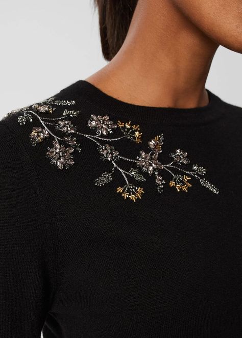 Embroided Sweater, Embellished Evening Sweater For Winter, Luxury Embroidered Fall Sweater, Embroidered Beaded Sweater, Luxury Embellished Spring Sweater, Luxury Embroidered Winter Sweater, Desain Merek, Hobbs London, Embellished Sweaters